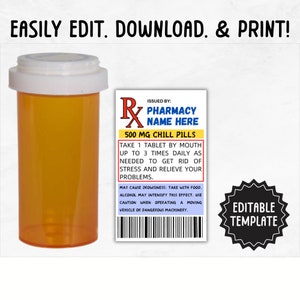 Chill Pill Label Template | Printable Prescription Chill Pill Label | Editable Happy Pills Label | Happy Pills Prescription