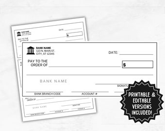 Blank Checks Template | Editable Blank Cheque | Printable Blank Checks