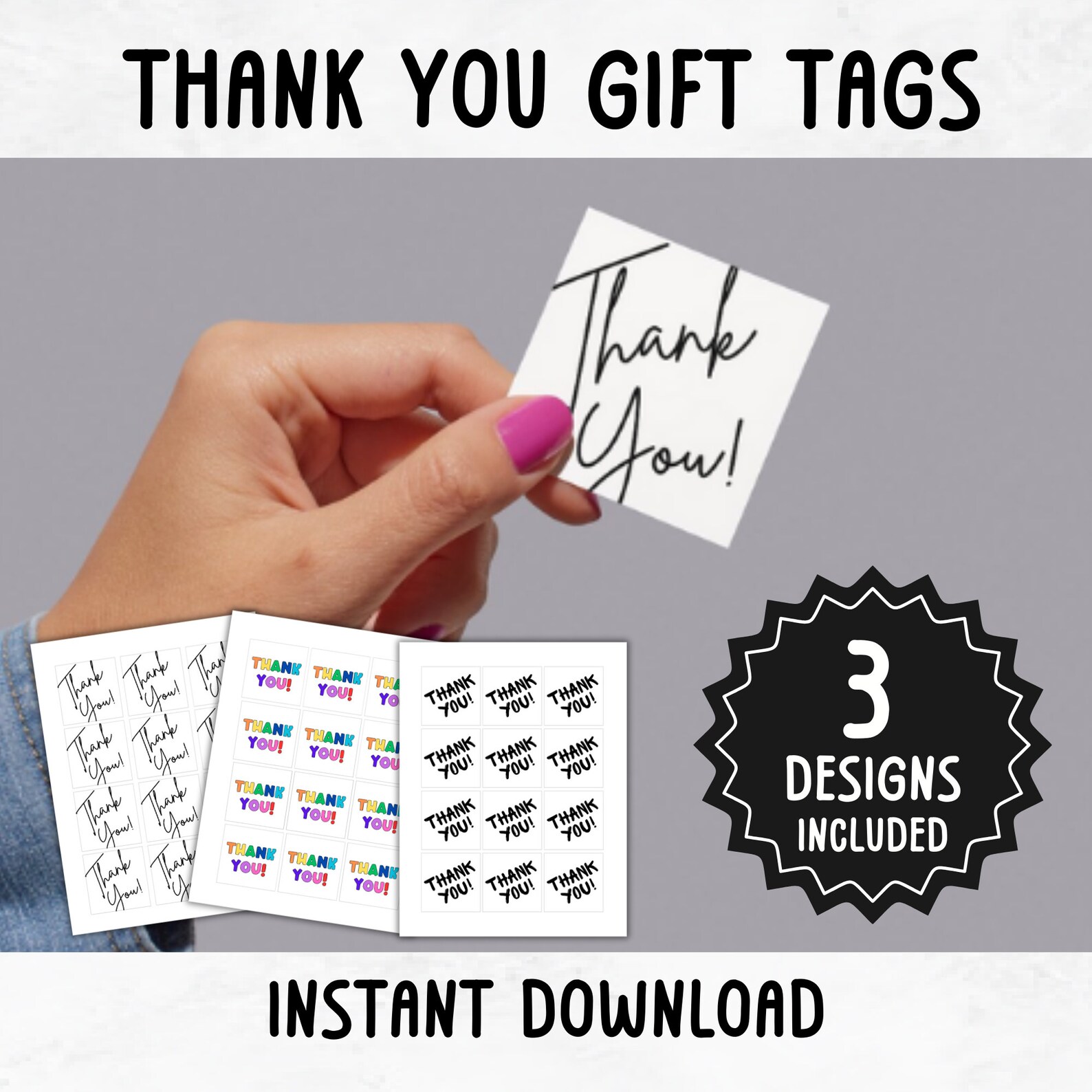 Thank You Gift Tags | Printable Square Tags | Script Thank You Tags ...