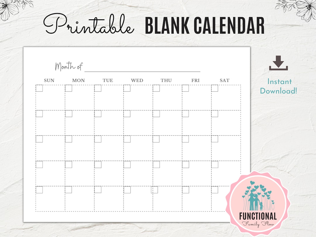 Blank monthly calendar page printable empty calendar page etsy