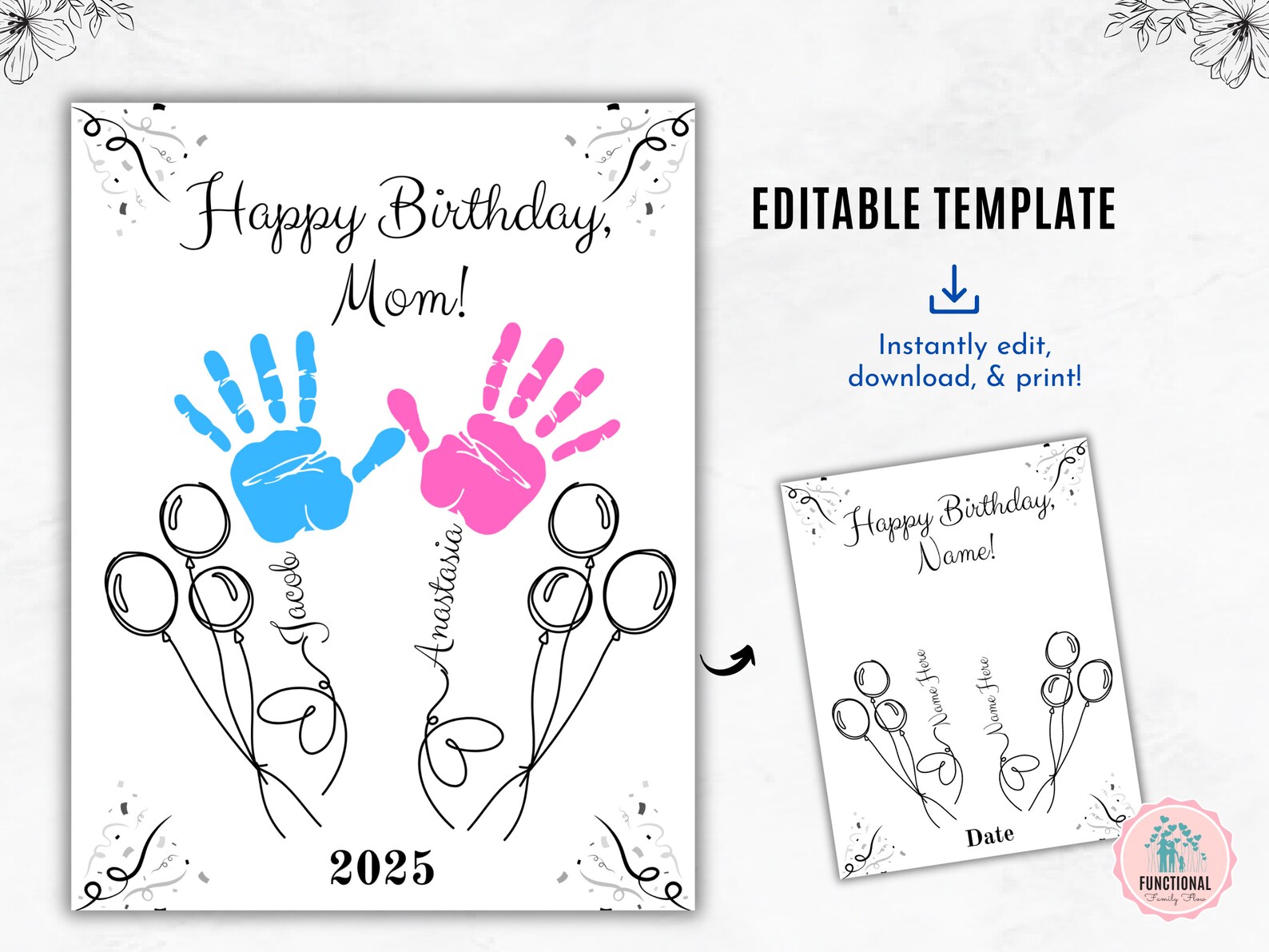 Printable Happy Birthday Handprint Art Custom Birthday Gift - Etsy