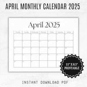 Dated April 2025 Monthly Calendar | Printable April 2025 Calendar Page | Minimalist Monthly Calendar 2025 Printable | Monday Start