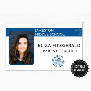 Editable ID Card Template | Printable Homeschool Teacher Badge ID | Horizontal Name Badge | Custom ID Badge