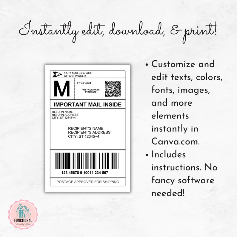 Fake Return Lable Fake Shipping Label Template | Editable Personalized Mail Label | Fake ...