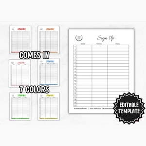 Editable Sign Up Sheet Template | Printable Sign Up Form | Sign Up Sheet | Sign Up List | Event Sign Up | Event Sign Up | Donation Sign Up
