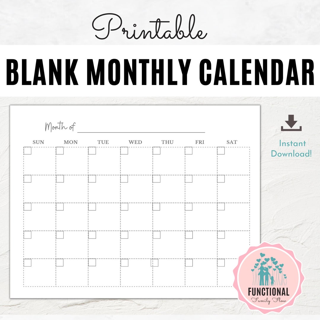 Blank Monthly Calendar Page Printable Empty Calendar Page No Dates Use ...