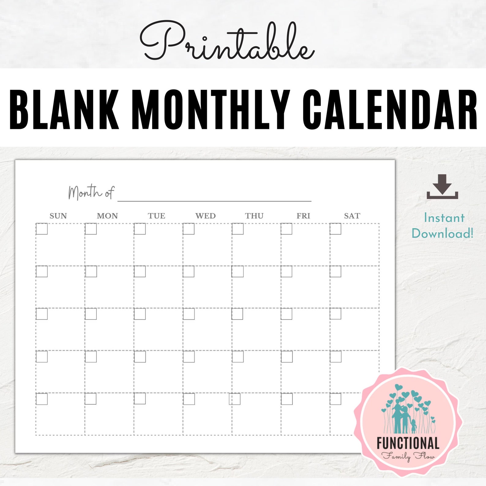 Blank Monthly Calendar Page | Printable Empty Calendar Page | No Dates ...