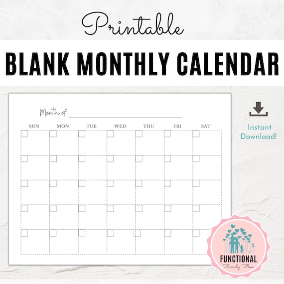 Blank Monthly Calendar Page Printable Empty Calendar Page No Dates Use for Any  Month - Etsy Israel