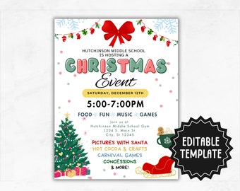 Christmas Holiday Festival Event Flyer Template | Editable Christmas Event Poster | Printable Xmas Christmas Party Invitation