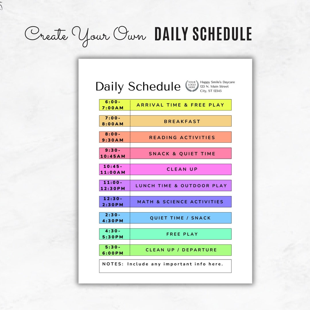 Kids Daily Schedule Template Editable Daily Routine for Kids Printable ...