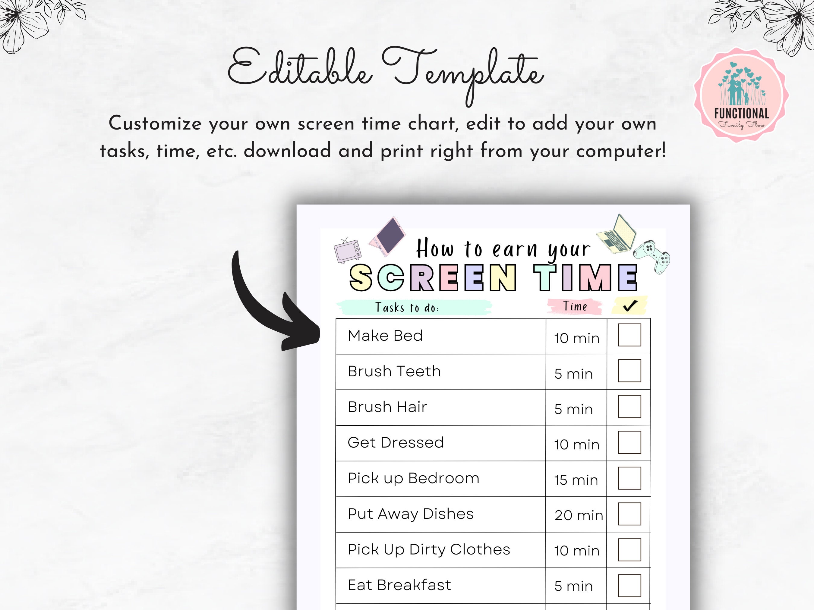 Screen Time Checklist | Editable Screen Time Tracker | How to Earn ...