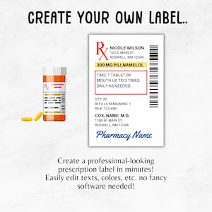 Novelty Prescription Label Template | Editable Fun Pill Bottle Label ...