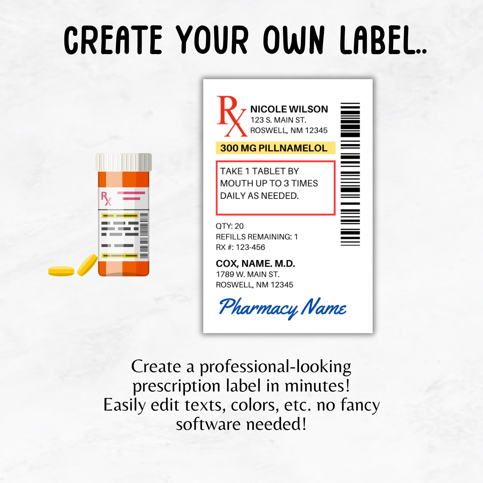 prescription-label-template-editable-rx-bottle-label-template-party-favor-fun-pill-bottle-label-custom-prescription-bottle-label-etsy