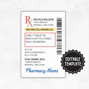 Prescription Label Template | Editable RX Bottle Label Template | Party Favor | Fun Pill Bottle Label | Custom Prescription Bottle Label