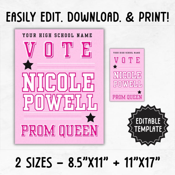 Vote Prom Queen Flyer Template | Editable Prom Flyer | Vote Prom Campaign Flyer | Class Campaign Flyer | Homecoming Prom Election Flyer