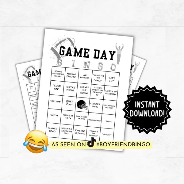 Football Boyfriend BINGO Game | Printable Funny Husband Football BINGO Sheet | Game Day Boyfriend BINGO