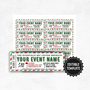 Christmas Event Ticket Vorlage | Bearbeitbares Holiday Even Ticket | Druckbare Feiertagseinladungspass-Vorlage