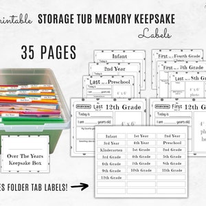 School Years Memory Keepsake Labels | Printable Childhood Memory Bin ...