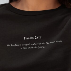 Psalm 28:7 Unisex Jersey Tee - Inspirational Bible Verse Long Sleeve, Soft Cotton Religious Shirt, Thoughtful Christian Gift