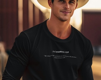 2 Corinthians 12:9 Unisex Jersey Tee - Inspirational Bible Verse, Comfy Long Sleeve Religious Shirt, Perfect Christian Gift