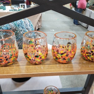 Fall inspired hand blown glass stemless wine glasses autumn glass