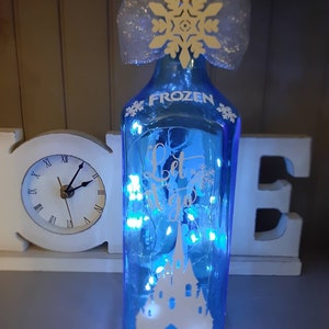 Frozen light up bottle. Frozen light. Night light. Disney inspired Frozen Gift. Personalised. Handmade. With presentation box.