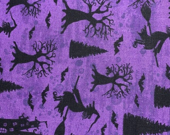Halloween Fabric: Purple Silhouette Print, 100% Cotton