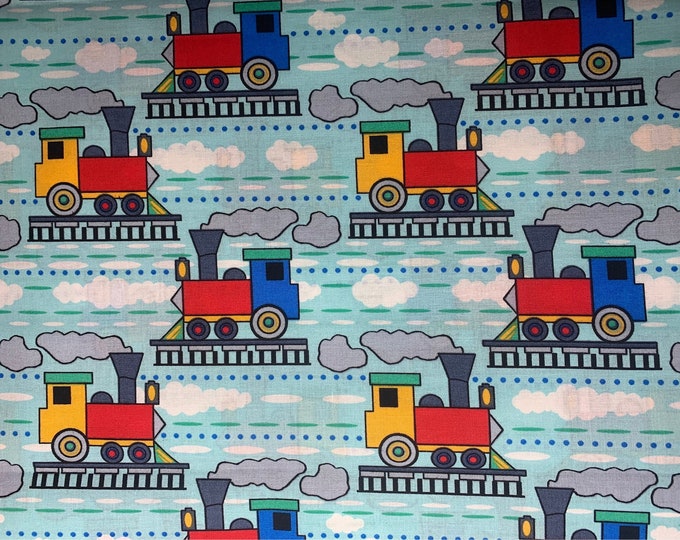 Robert Kaufman All Aboard Trains on Map Bright Cotton Fabric by the
