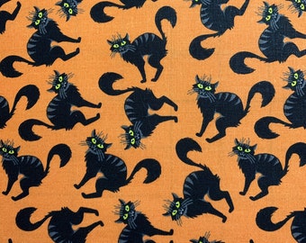 Black cat Halloween fabric