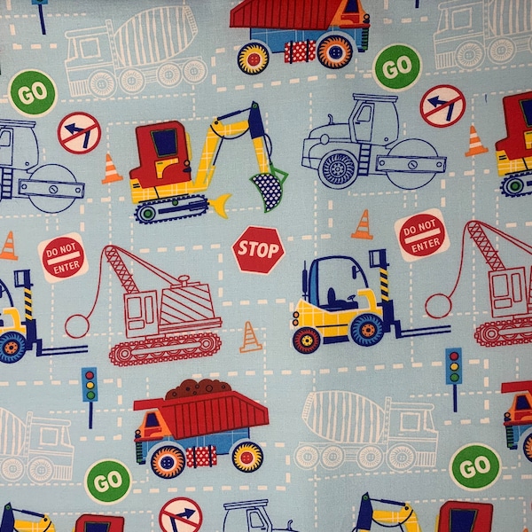 Construction Vehicles Fabric: Tractors, 100% Cotton