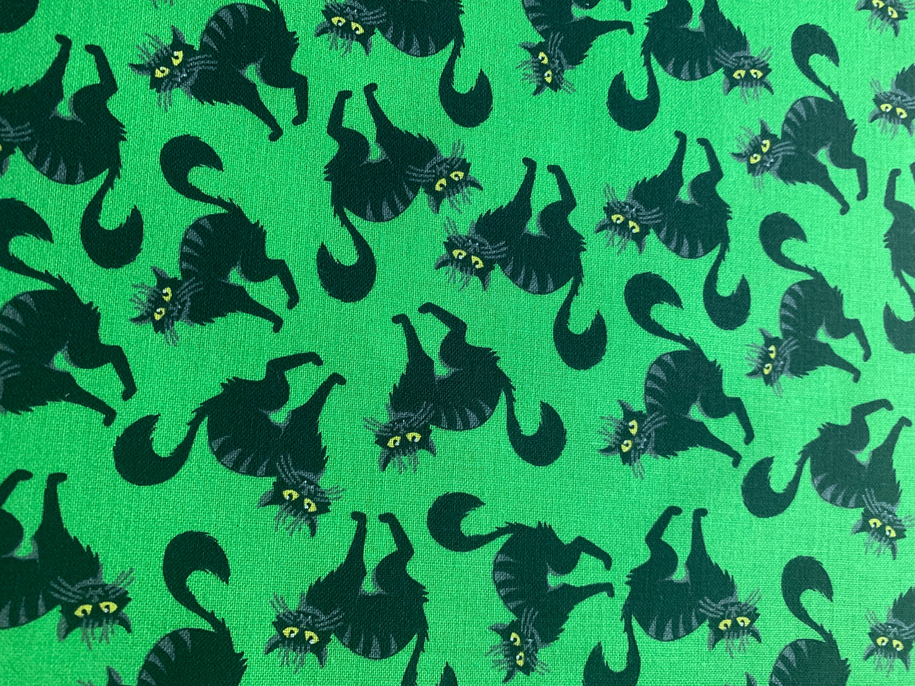Black cats on green background
