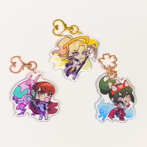 OVERWATCH Charms + Stickers! - Kiriko, D.Va, Mercy,