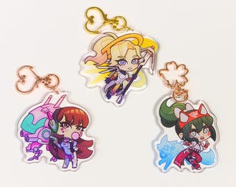 ¡Llaveros y pegatinas de OVERWATCH! - Kiriko, D.Va, Mercy,