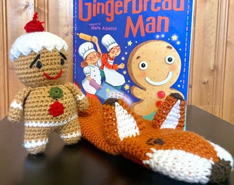 Gingerbread Man Playset, Fox Hand Puppet, Waldorf Doll Toys for 3 4 5 Year Old, Dollhouse Miniatures