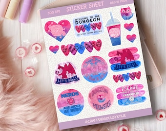 Bisexual Pride Stickers, DND Stickers, Laptop Stickers, PNG Digital Stickers, Goodnotes Stickers, Printable Sticker Sheet