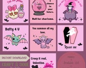 Instant Download Printable Spooky Valentine's Day Cards, Pastel Gothic Valentine Card, Creepy Cute School Valentine Cards