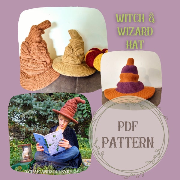 Modèle de machine à tricoter de chapeau de sorcière et de magicien, modèle de costume de machine à tricoter d'Addi, modèle circulaire d'Halloween de machine à tricoter