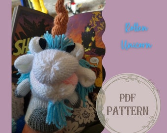 Rotten Unicorn Puppet Circular Knitting Machine Pattern, Addi Knitting Machine Pattern, Sentro Knitting Pattern, Stuffed Animal Pattern