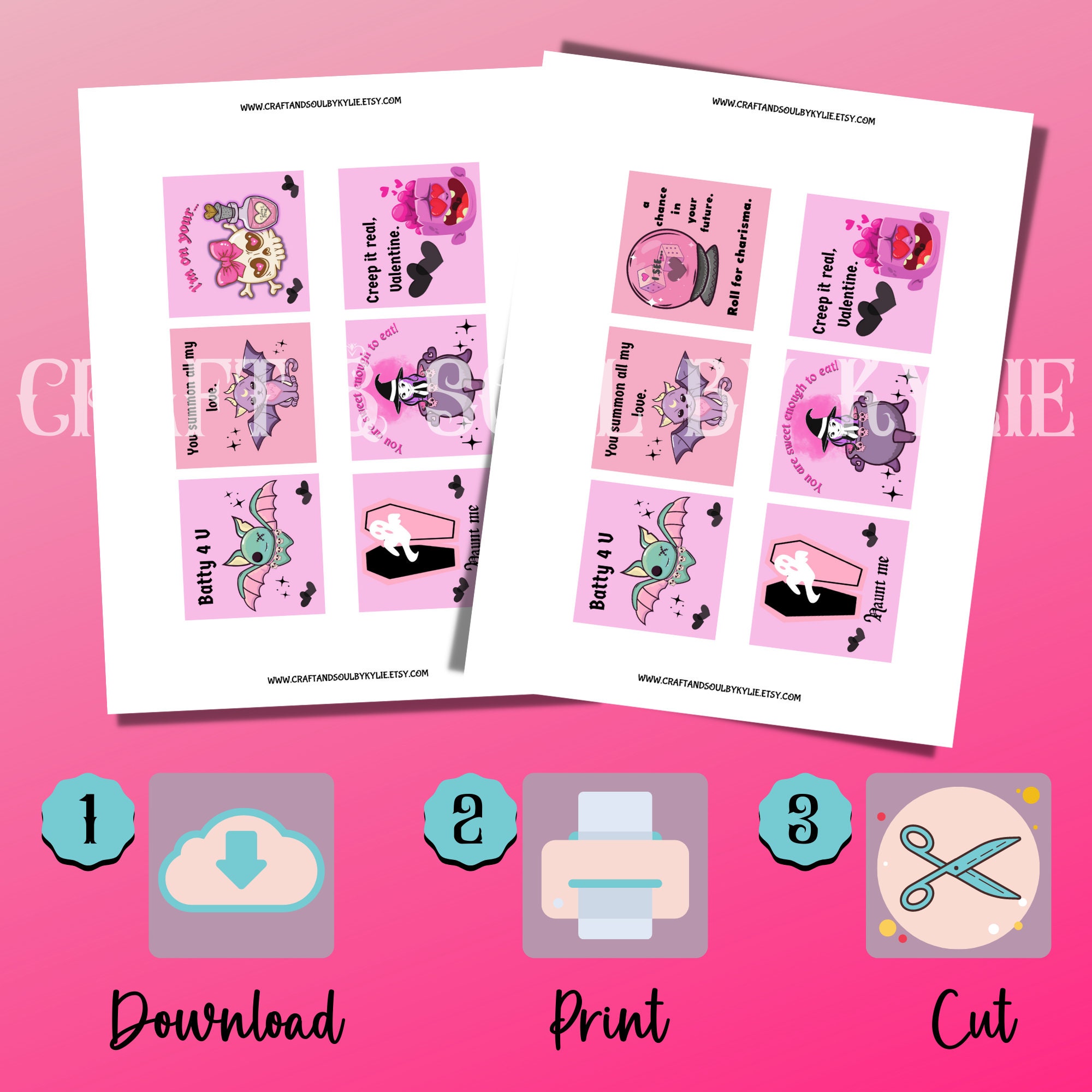Instant Download Printable Spooky Valentine's Day Cards, Pastel Gothic ...