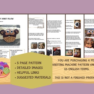 Circular Knitting Machine Monkey Donut Pattern, Addi Express, Sentro 48, Kawaii Monkey Pillow image 2