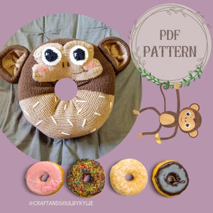 Circular Knitting Machine Monkey Donut Pattern, Addi Express, Sentro 48, Kawaii Monkey Pillow image 1