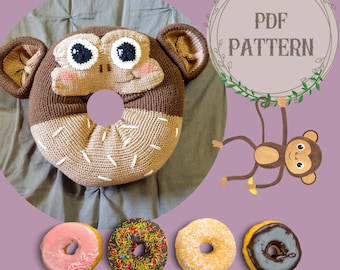 Circular Knitting Machine Monkey Donut Pattern, Addi Express, Sentro 48, Kawaii Monkey Pillow