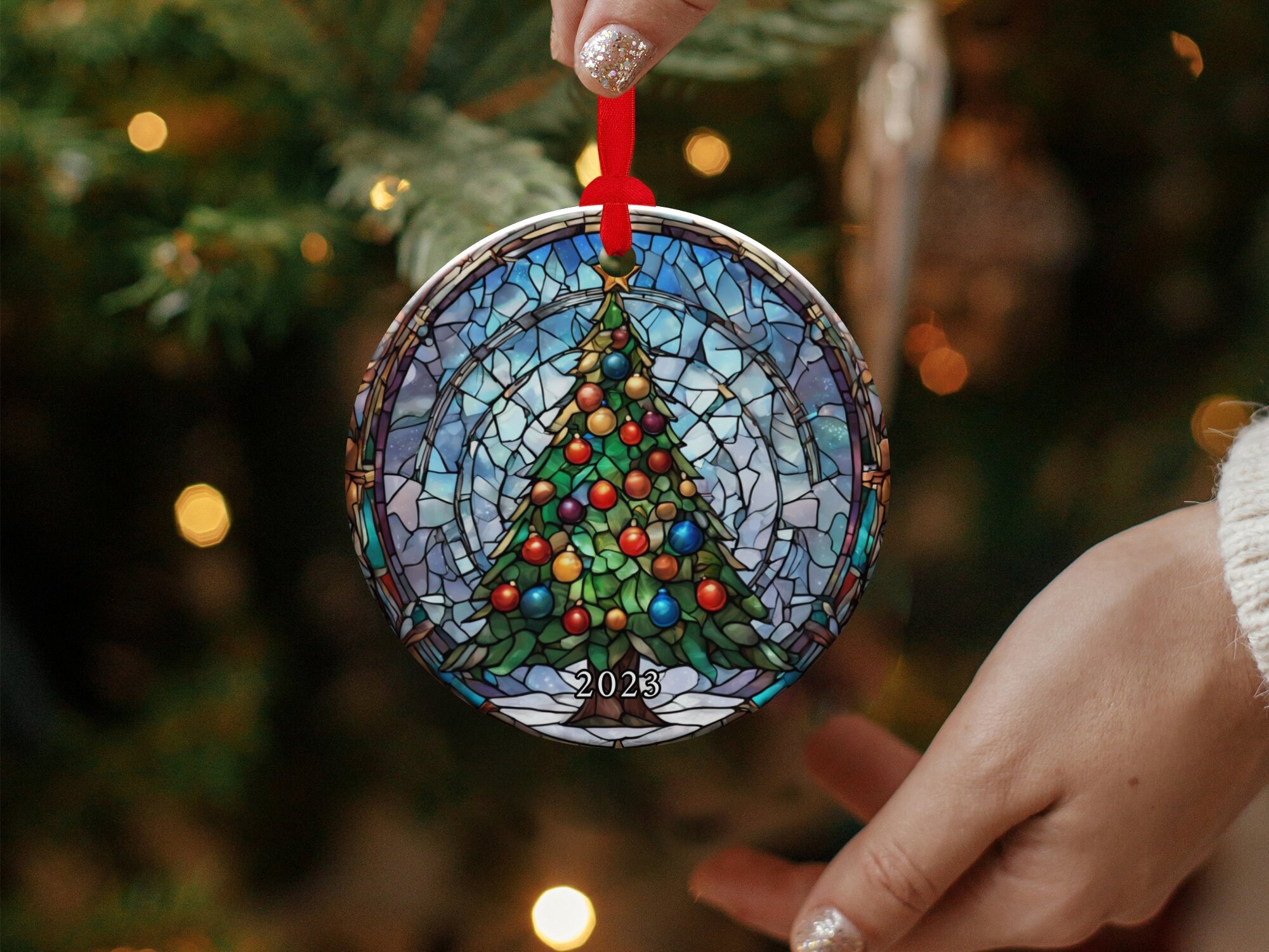 Christmas Ornament 2023, Christmas Decoration, Heirloom Keepsake, Round Ceramic Ornament