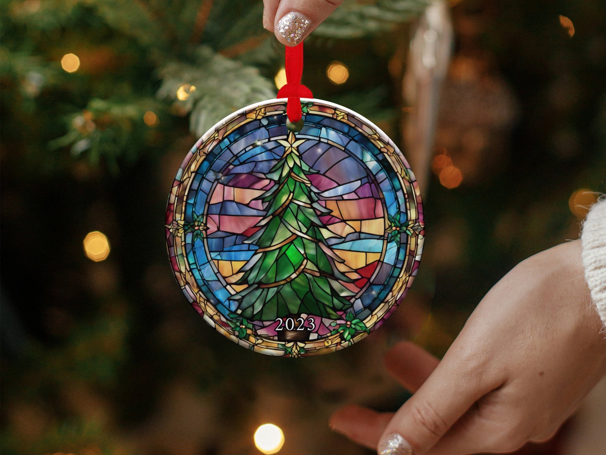 Christmas Ornament 2023, Christmas Decoration, Heirloom Keepsake, Round Ceramic Ornament