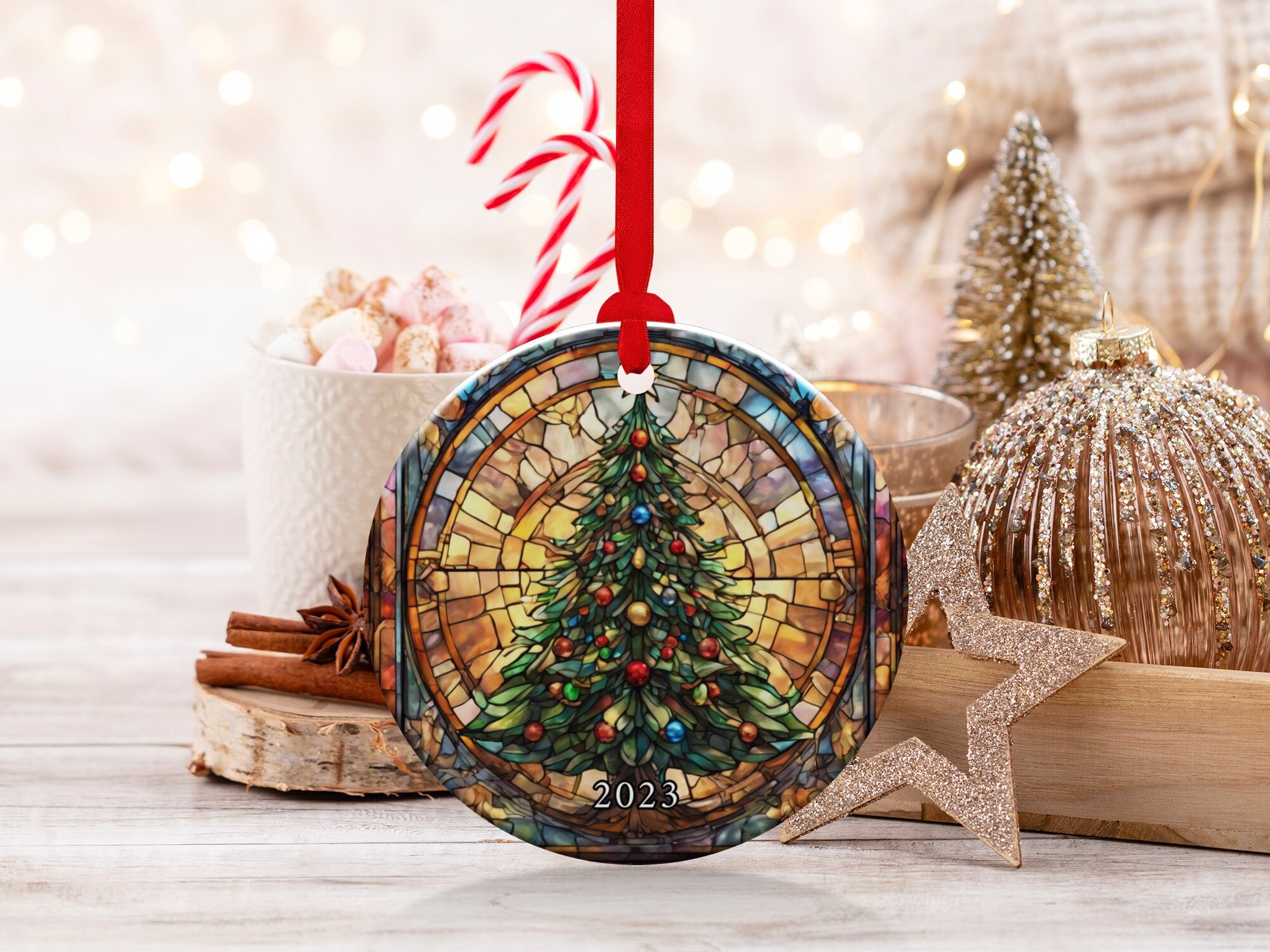 Christmas Ornament 2023, Christmas Decoration, Heirloom Keepsake, Round Ceramic Ornament