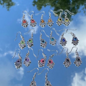 Assorted Color Hamsa Hand Silver Dangle Earrings | Stylish and Spiritual Jewelry