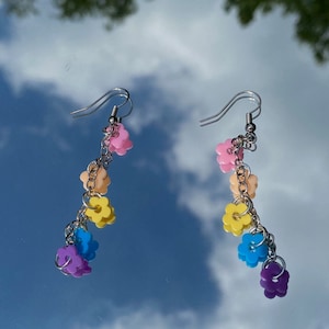 Vibrant Rainbow Flower Dangle Earrings | Colorful Floral Jewelry for a Playful Look
