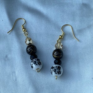 White Gold and Black Dangle Earrings