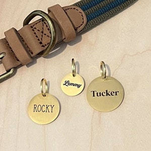 Round Engraved Dog Tag • Gold Stainless Steel • Personalized Dog Tag • Custom Dog Tag • Dog Name Tag • Puppy Tag