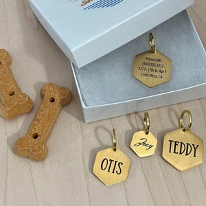 Hexagon Shaped Engraved Dog Tag • Gold Stainless Steel • Personalized Dog Tag • Custom Dog Tag • Dog Name Tag • Puppy Tag